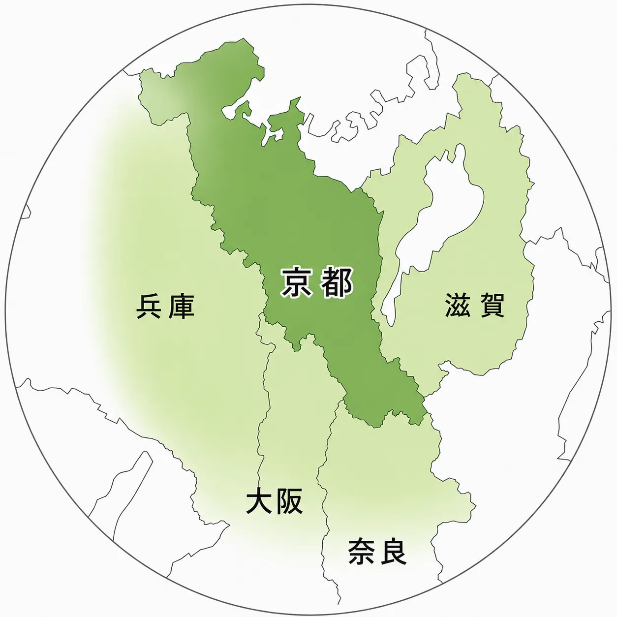京都市・京都府全域をメイン対応エリアとして、滋賀・大阪・奈良・兵庫など近隣地域にも対応するリフォーム対応エリア地図