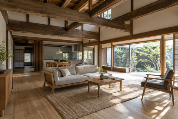 京町家リフォームの計画をイメージした木の温もりがある室内
